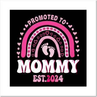 Promoted To Mommy Est. 2024 Groovy Mama New Mom boho rainbow Posters and Art